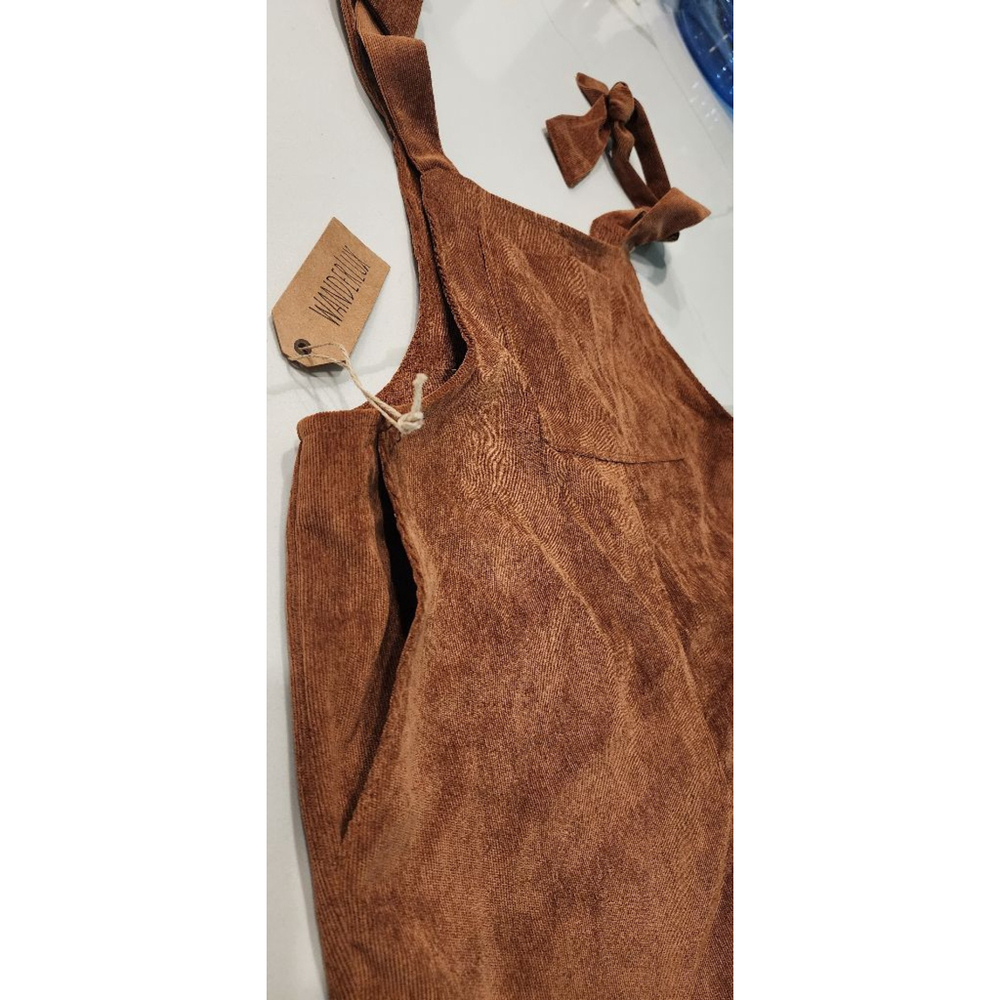 Wanderlux Brown Corduroy Overalls Women's S Adjustable Straps Bib jumpsuit NWT - Picture 5 of 12